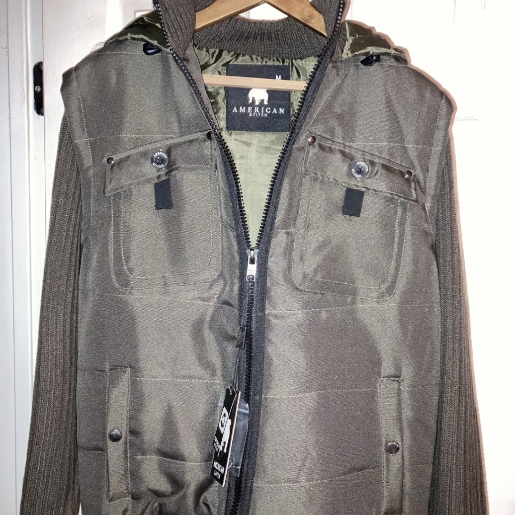 Brand New American Stitch Men's Knit Jacket W/ Hoodie Dark Green